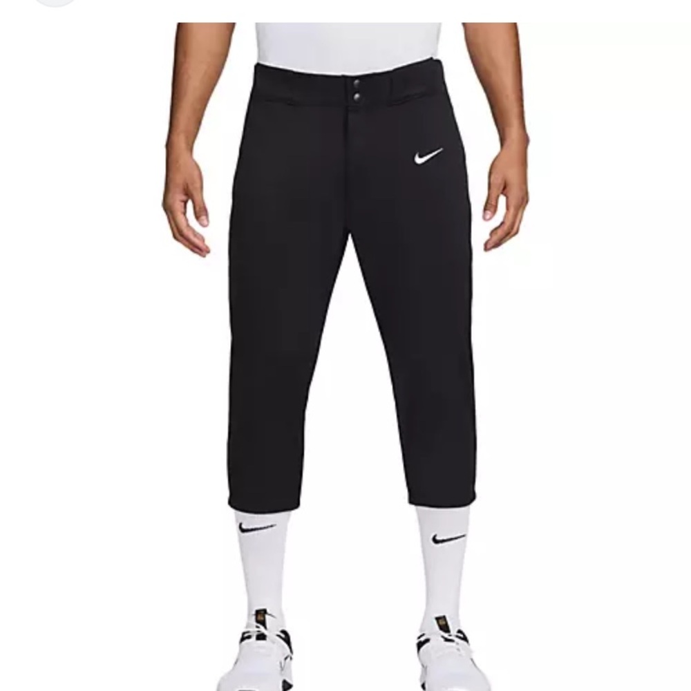 Nike Black Cropped Athletic Pants with White Swoosh